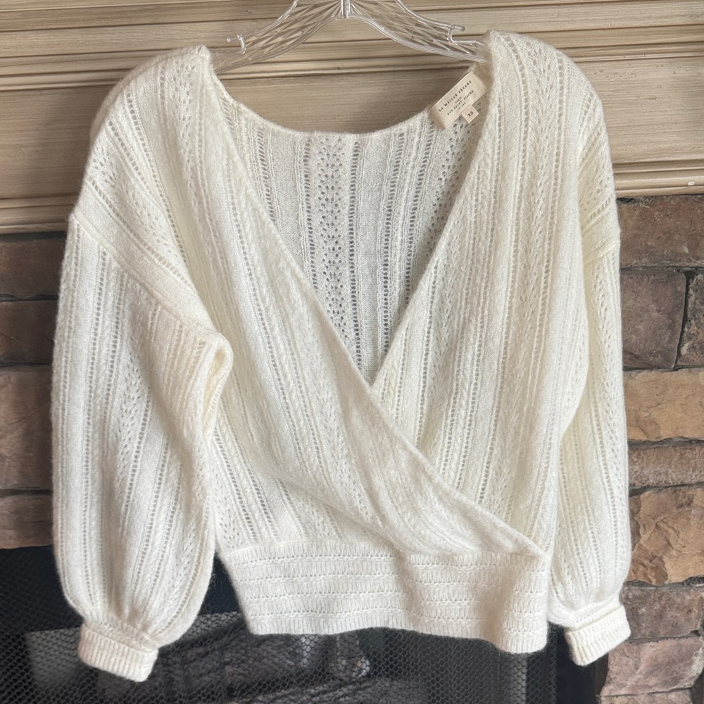 Sezane Cream V-Neck Sweater